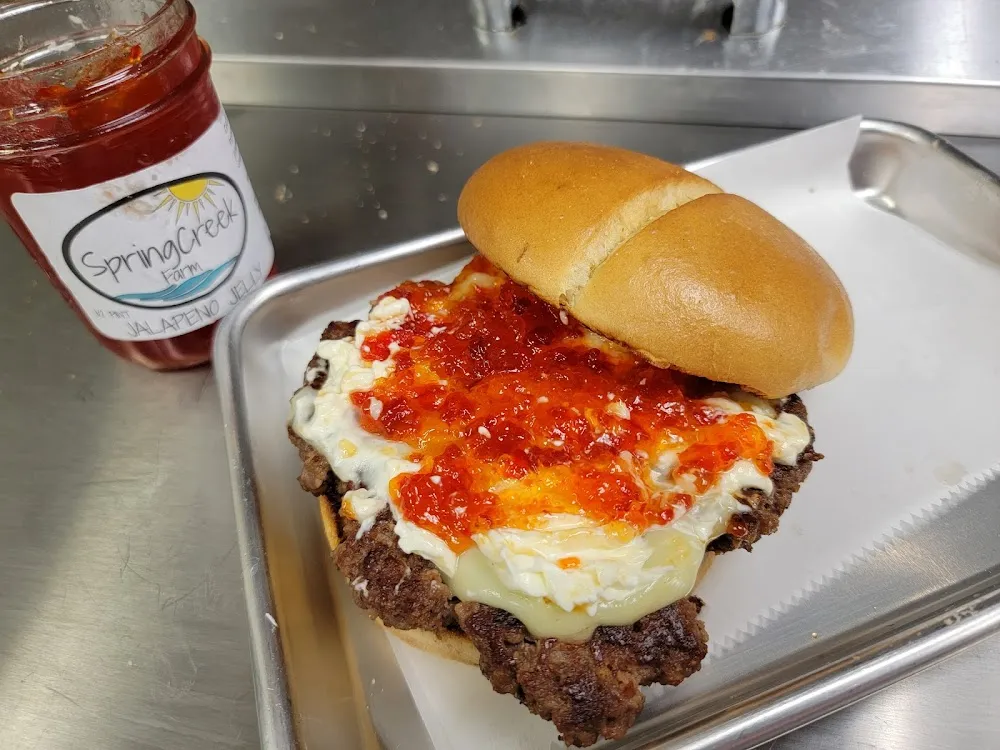 Pepper Jelly and Cream Cheese Burger